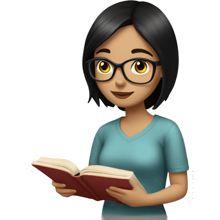 Girl with black hair reading book emoji