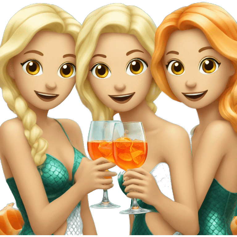 Three blond mermaids drinking aperol emoji