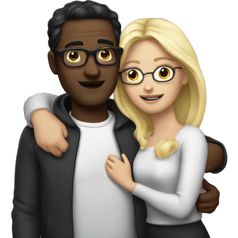 white men with dark hair and glasses hugs a blonde women emoji