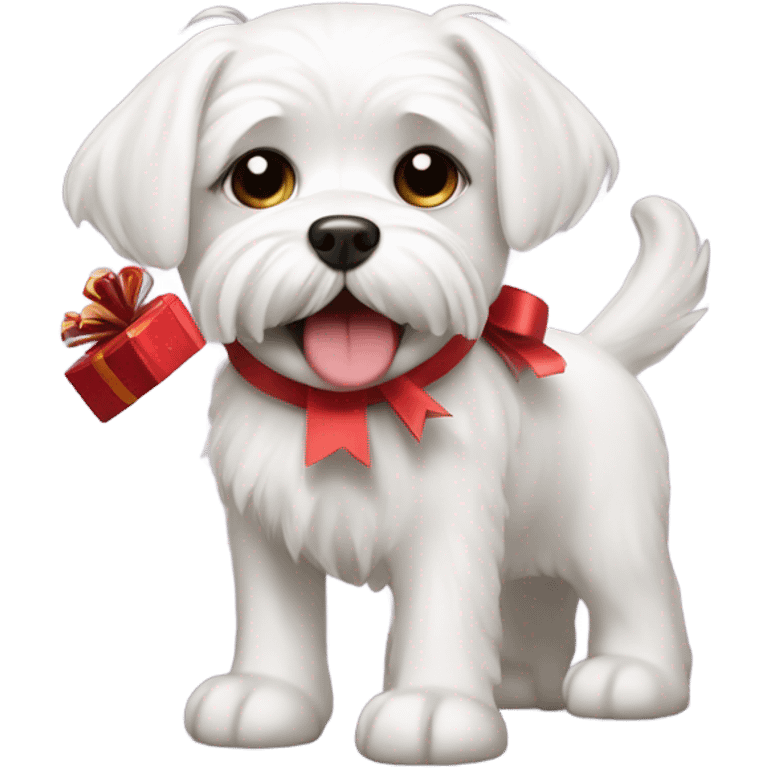 Maltese dog with a gift in its mouth emoji