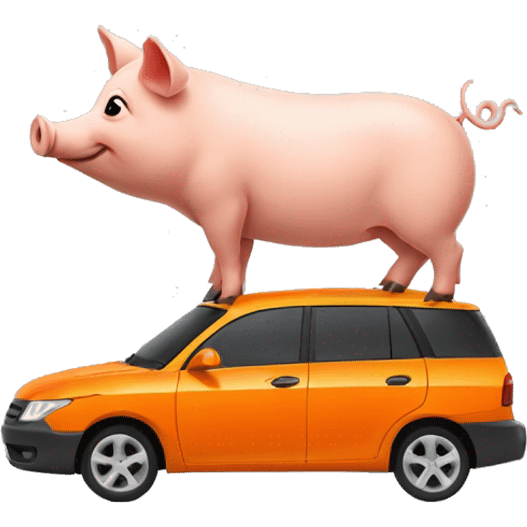 Pig driving orange mpv car emoji