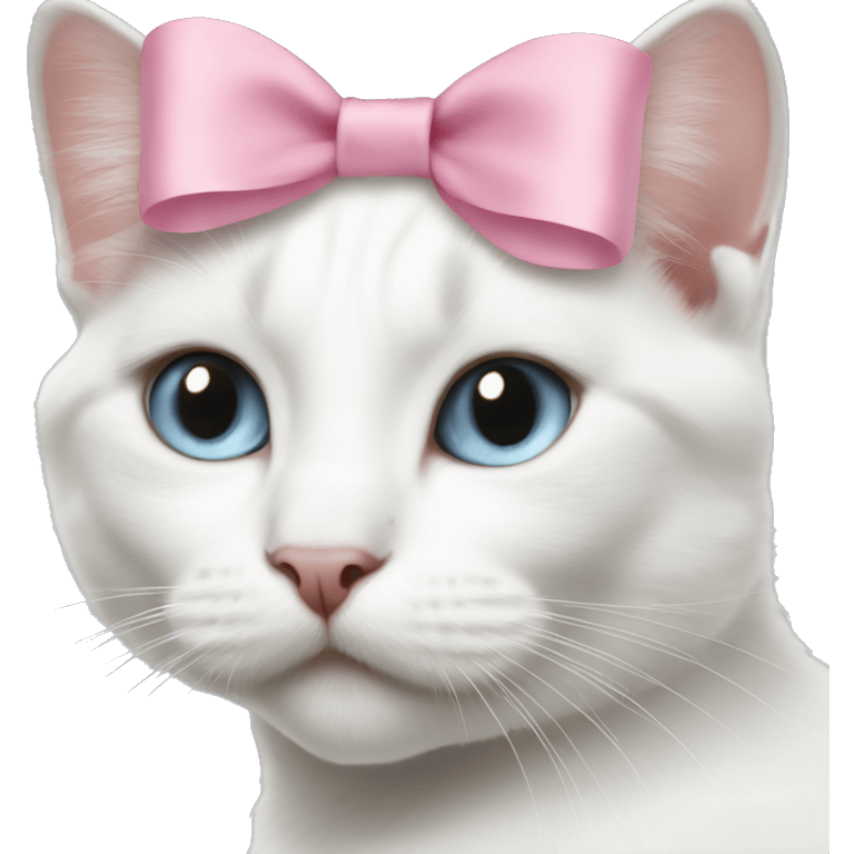 White cat british blue eyes pink bow on head emoji