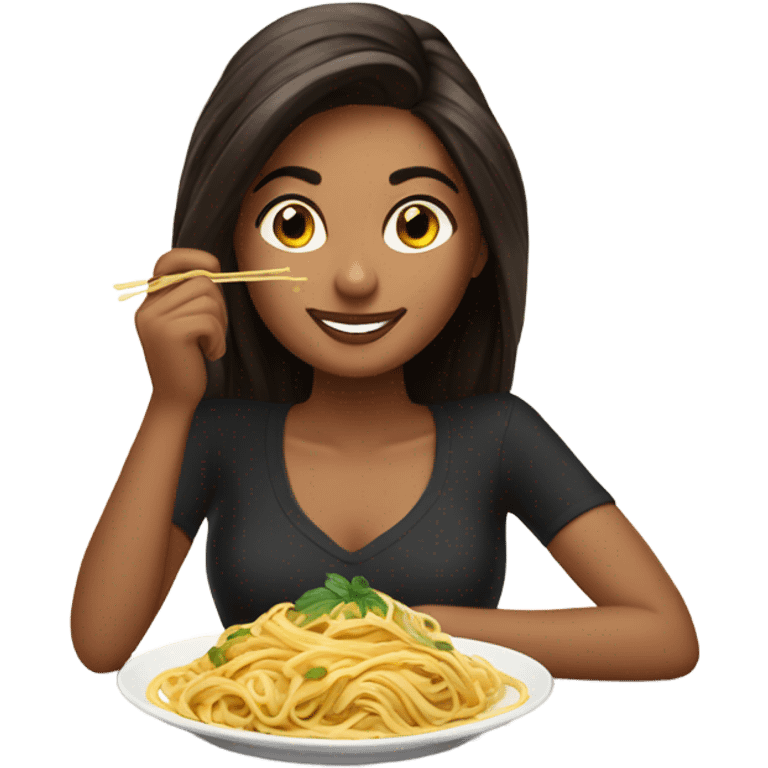 Gorgeous brunette eating linguine  emoji