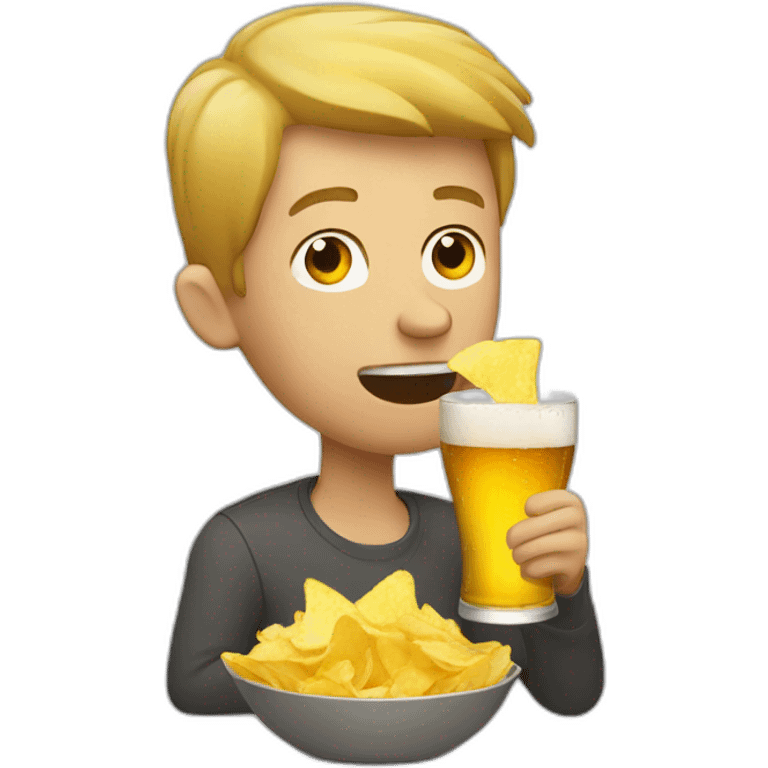 man drinking beer and eating chips emoji