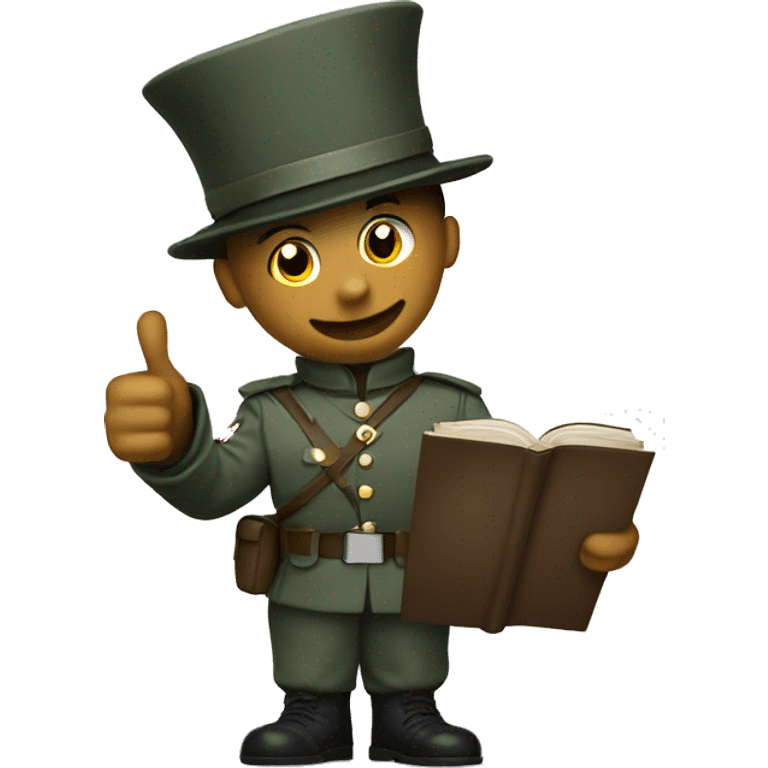 soldier with top hat holding an book with an thumbs up emoji