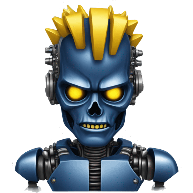 Terminator robot head with dark blue metallic skin and yellow Mohawk  emoji