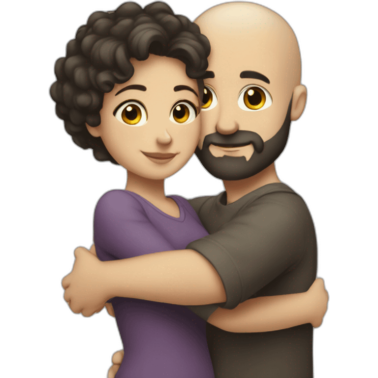 Intimate hug bald man beard short dark hair woman emoji