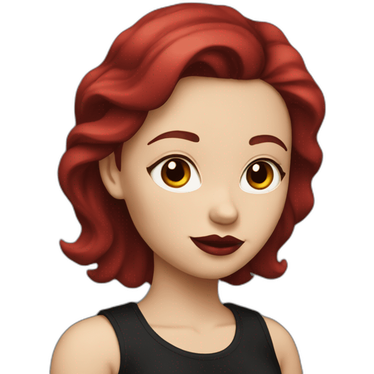 a white girl with burgundy hair and red lips in a black T-shirt emoji