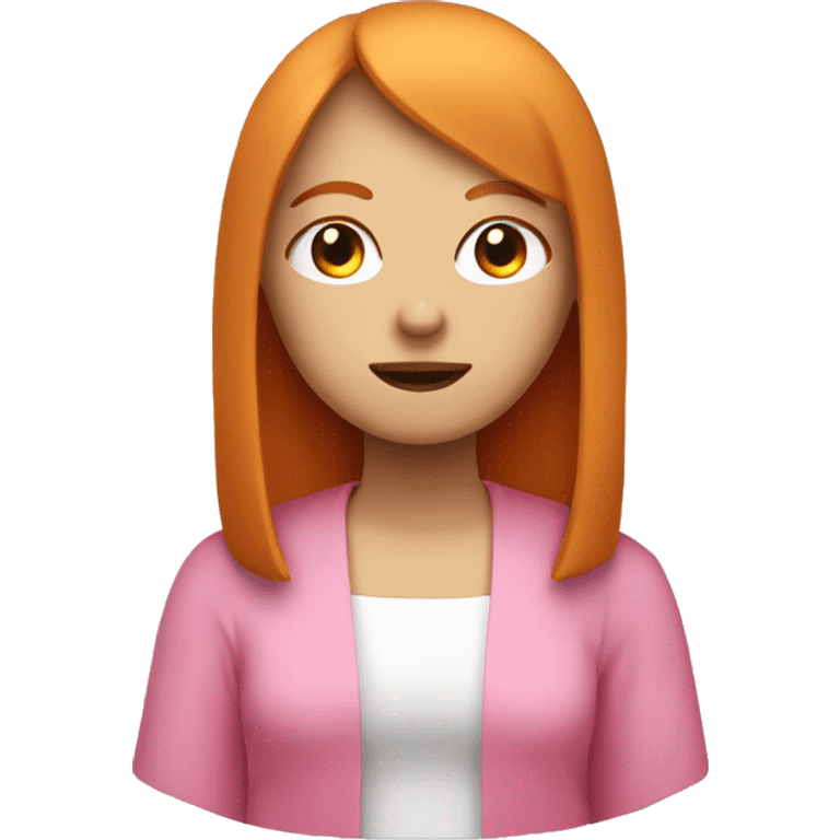 ginger girl, white face, with shoulder lenght straight hair with bangs wearing pink sitting in meditation emoji