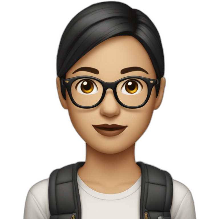 young skater girl fair skin with short dark hair and thin framed glasses emoji