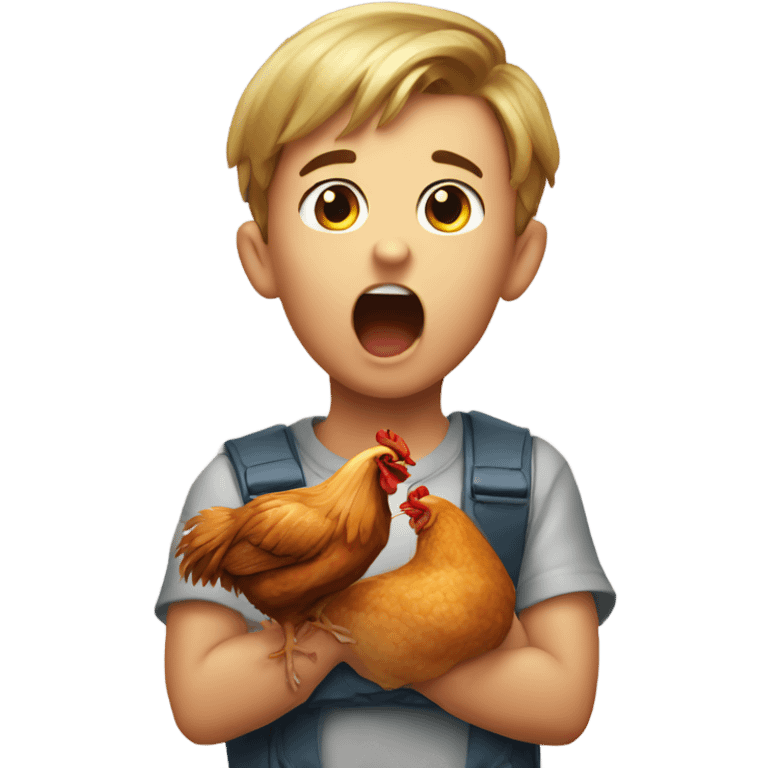 Boy drooling over chicken emoji