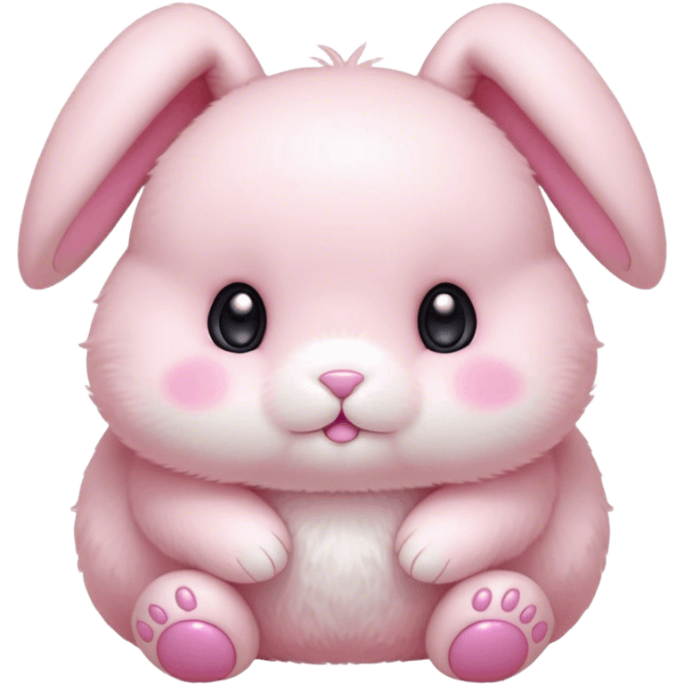 Cinematic adorable pastel pink bunny, chubby cheeks, tiny paws, sparkling round eyes, soft fur with a gentle glow, slightly tilted head, wearing a tiny bow, irresistibly cute and heartwarming. emoji