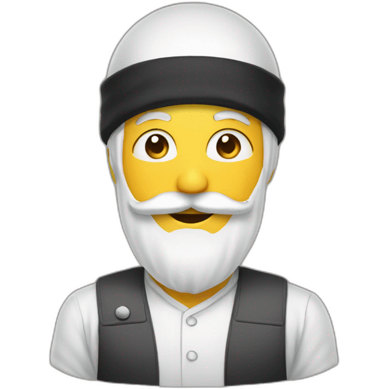 smiley face with white beard and moustache, wearing white muslim skullcap emoji