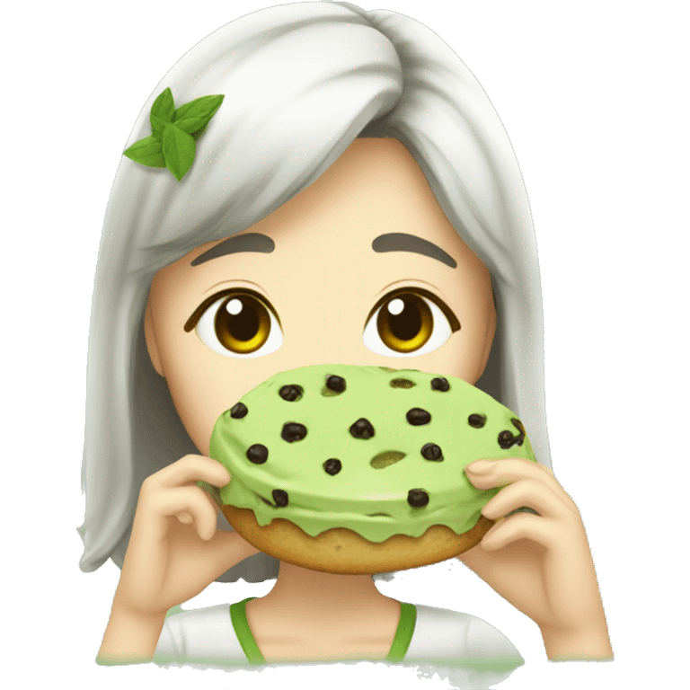 Korean Girl Eats Matcha Scone emoji