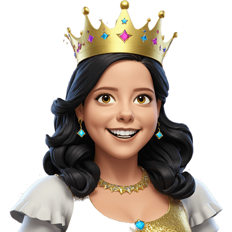 smiling girl with crown and fireworks emoji