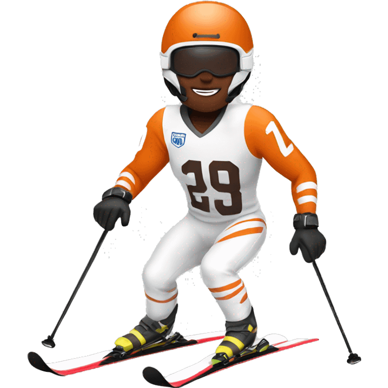 White skinned Skier skiing wearing a browns football Jersey emoji