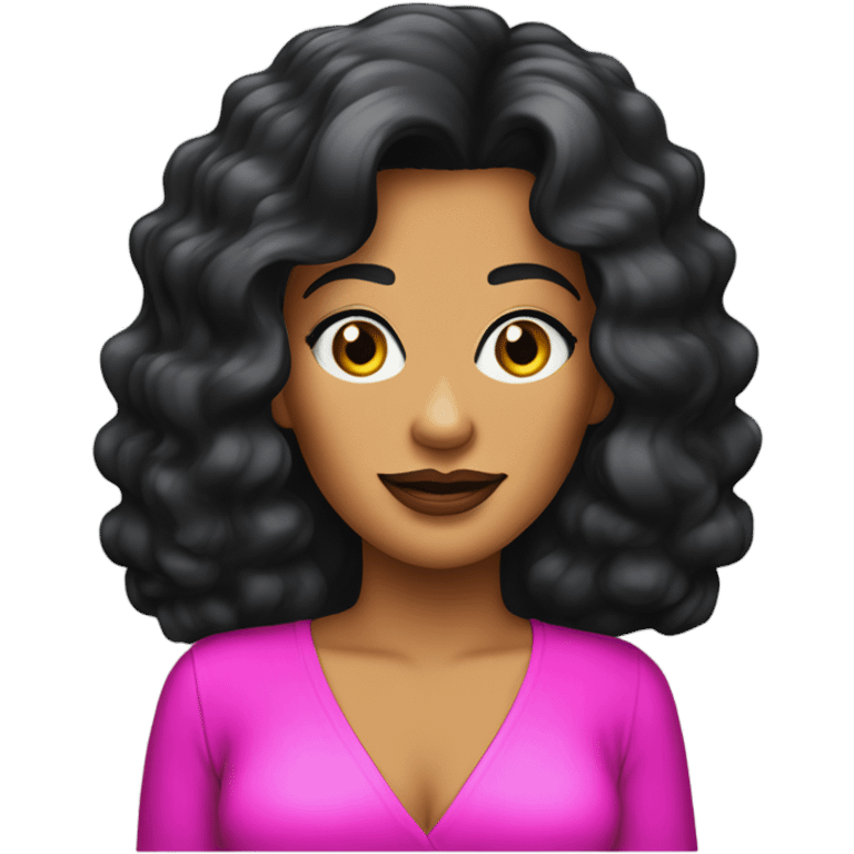 Tanned woman with black hair dressed in 1980s hair, makeup, and neon attire  emoji