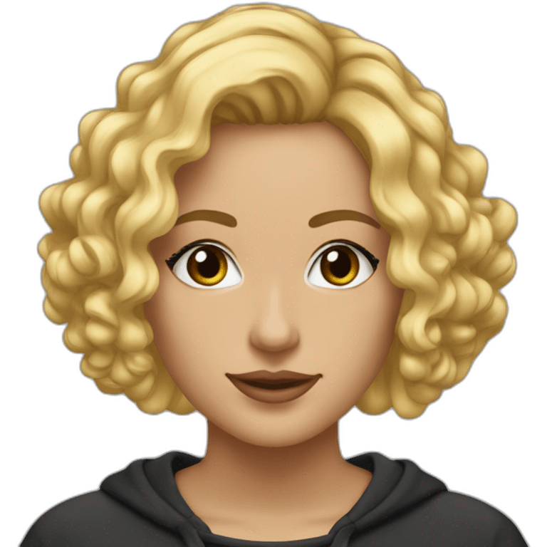 it-woman-blonde-bob-haircut-lite-curly-no-glasses-black-outfit-hoodies-for-women emoji