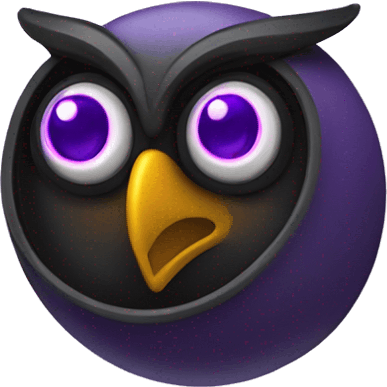 Owl coin with purple eyes in black coin emoji