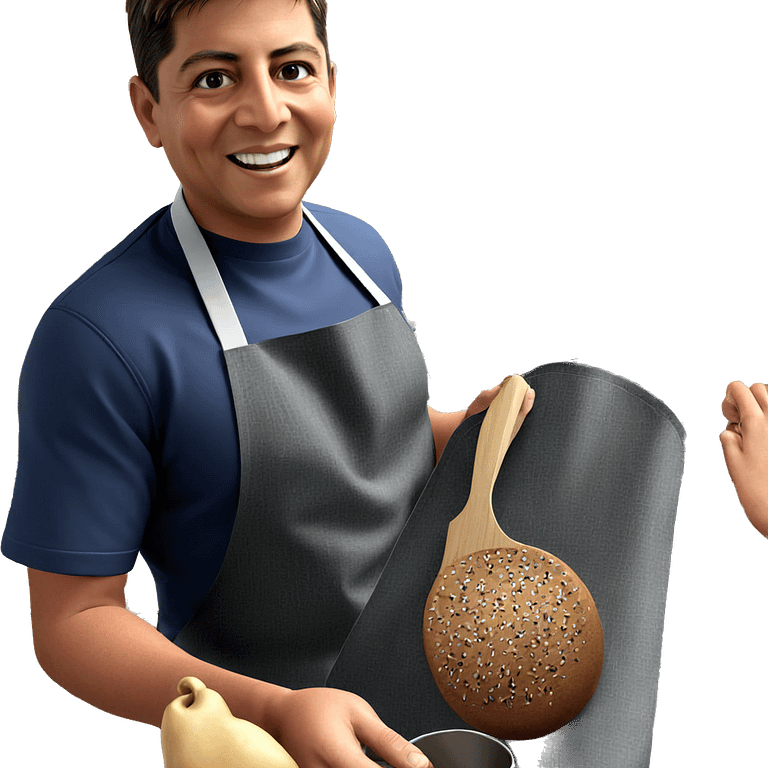 smiling boy in kitchen apron emoji