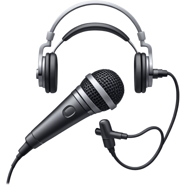 Create an emoji for podcasting. Show a microphone with headphones, symbolizing the recording of a podcast. Use modern, professional colors. Do not include any emojis or smiley faces. Make the background transparent. emoji