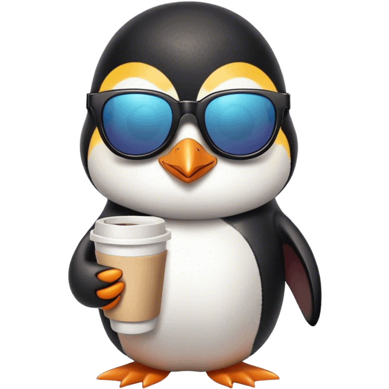 Penguin with sunglasses and a coffee emoji