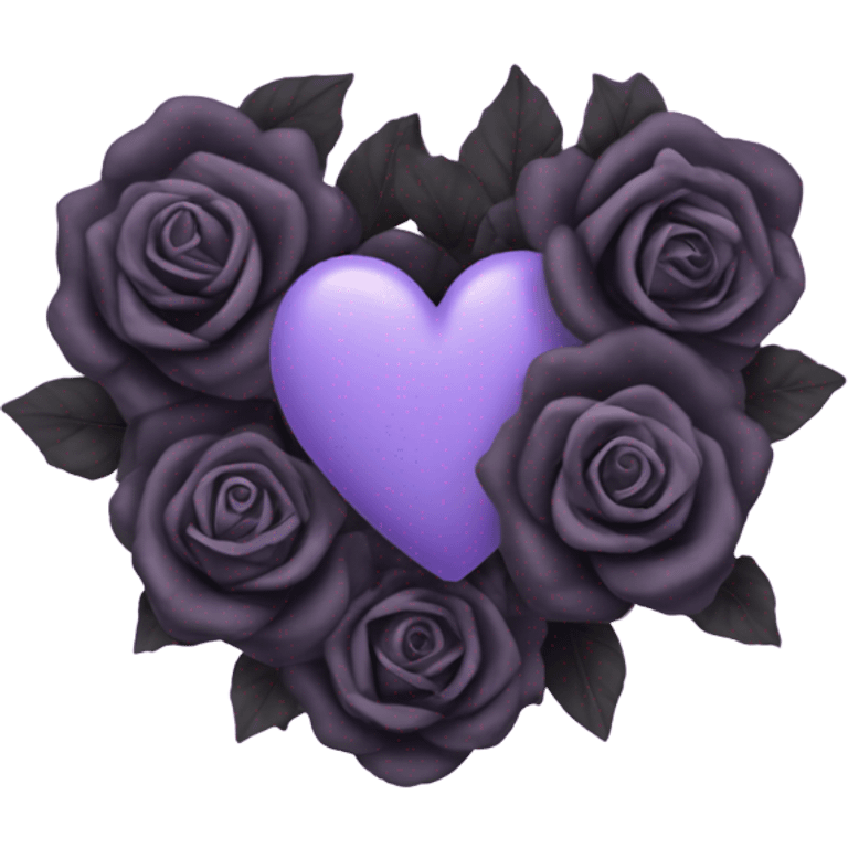 Pastel Purple Heart with black roses around the heart  emoji