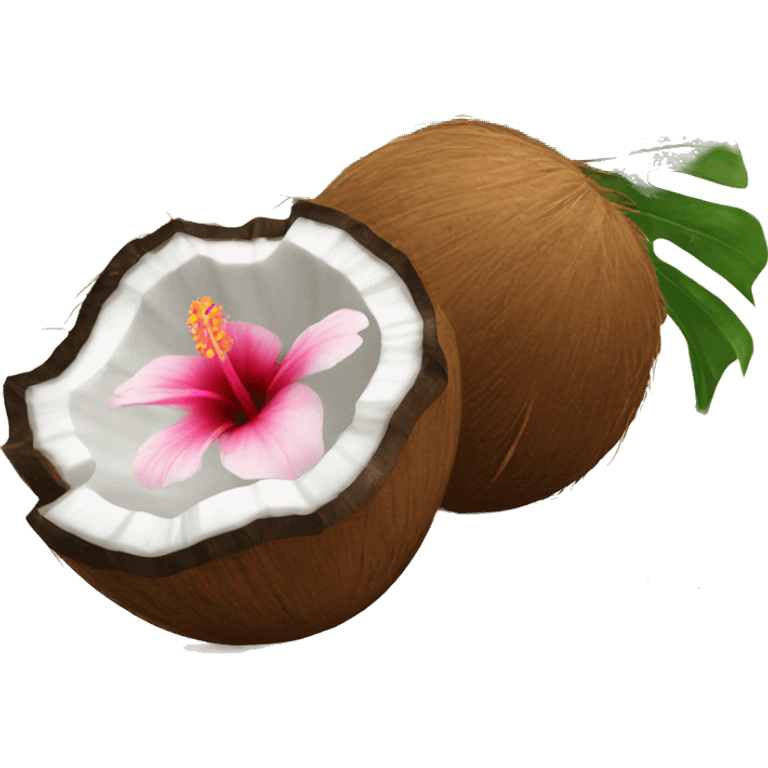 Coconut with hibiscus flowers emoji