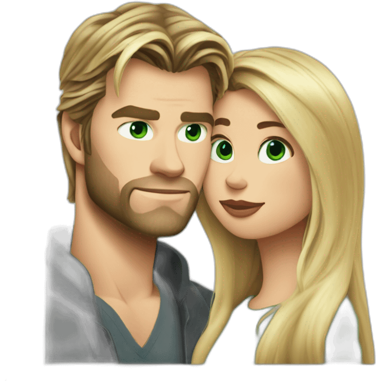 Chris hemsworth kiss blond woman with green eyes amd very very very long hair emoji