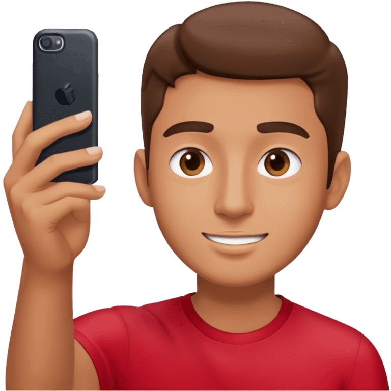 male portrait with red shirt taking a selfie  emoji