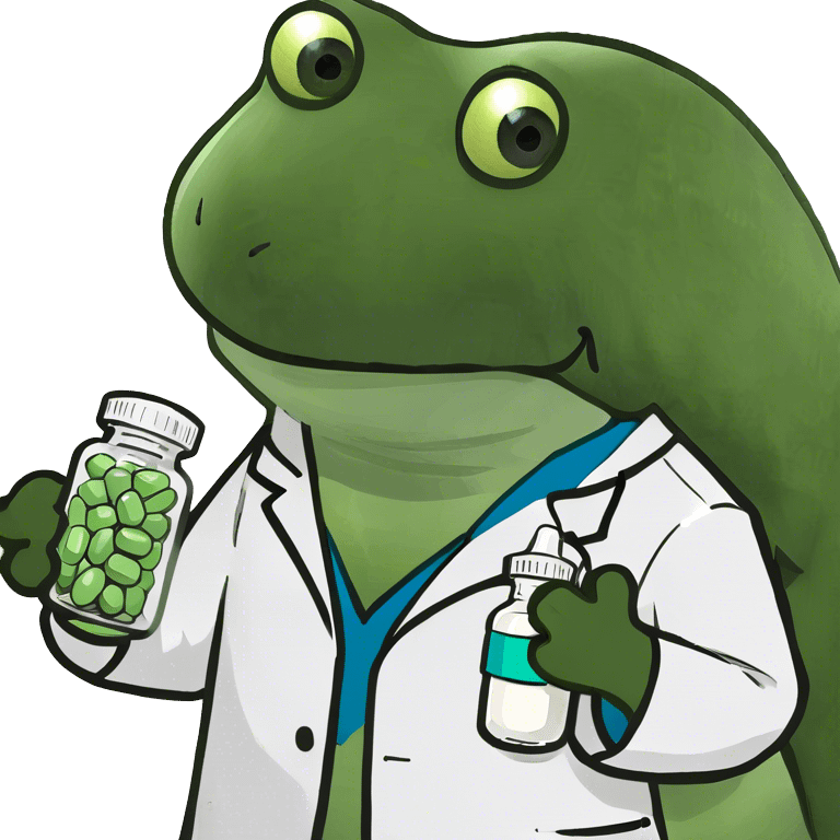 doctor holding a bottle of green and white pills emoji