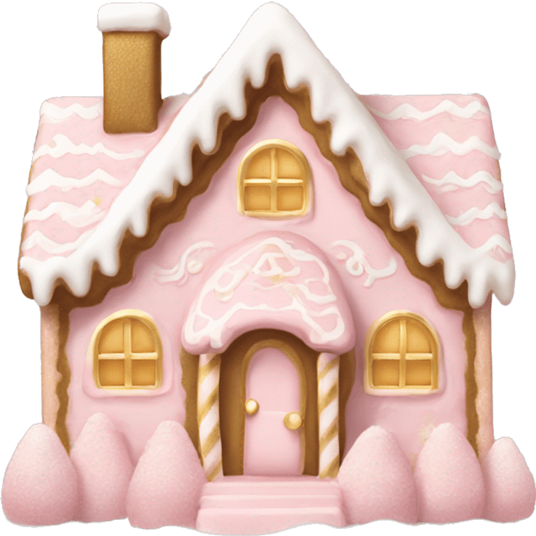 light pink and gold and white gingerbread house emoji