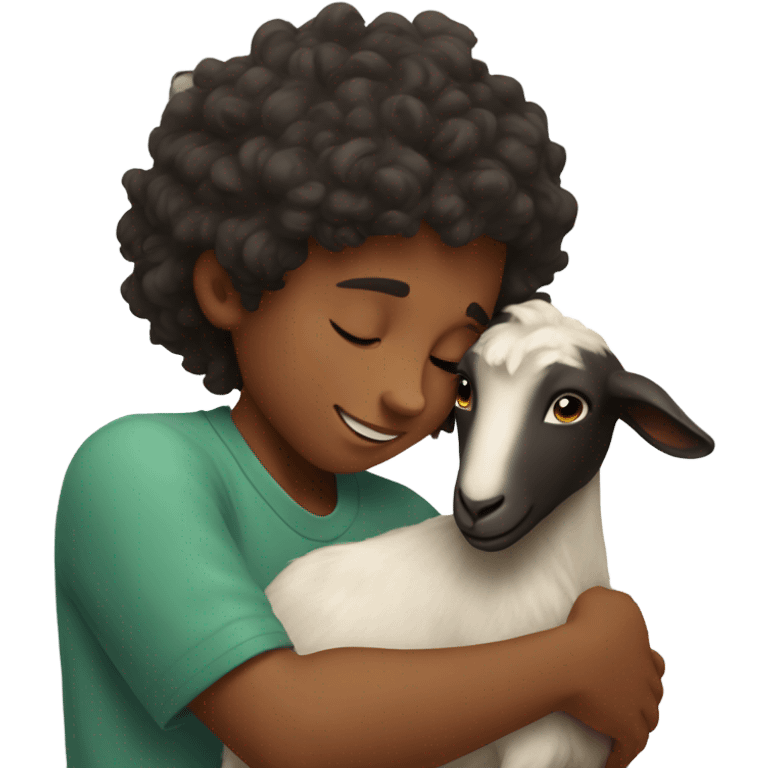 boy hugging goat warmly emoji