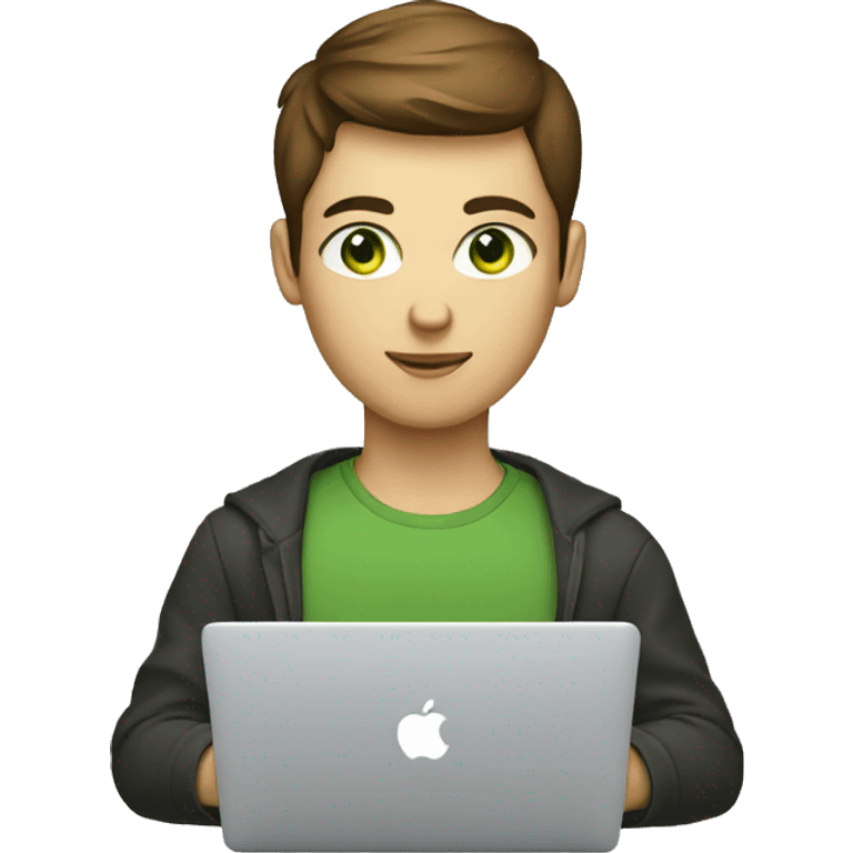 Brown short haired, green eyes, developer with macbook emoji