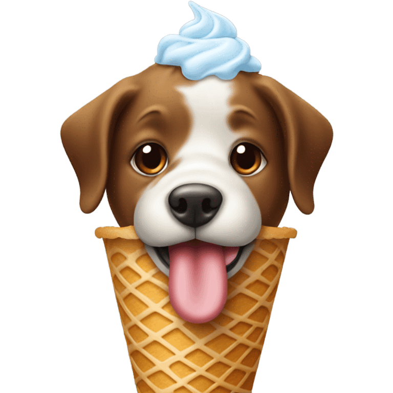 A dog eating ice cream on the beach emoji