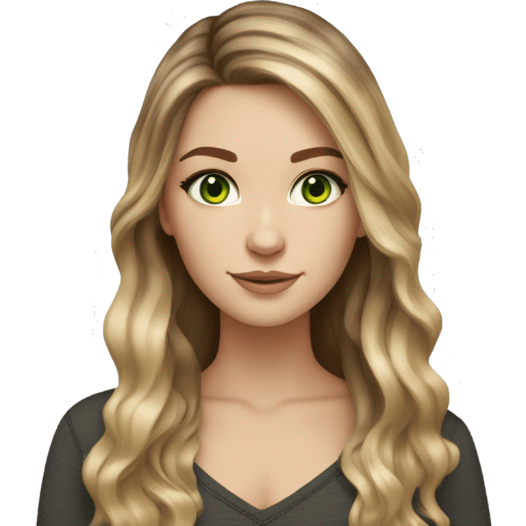 White girl green eyes with long brown hair with blonde highlights balayage  emoji