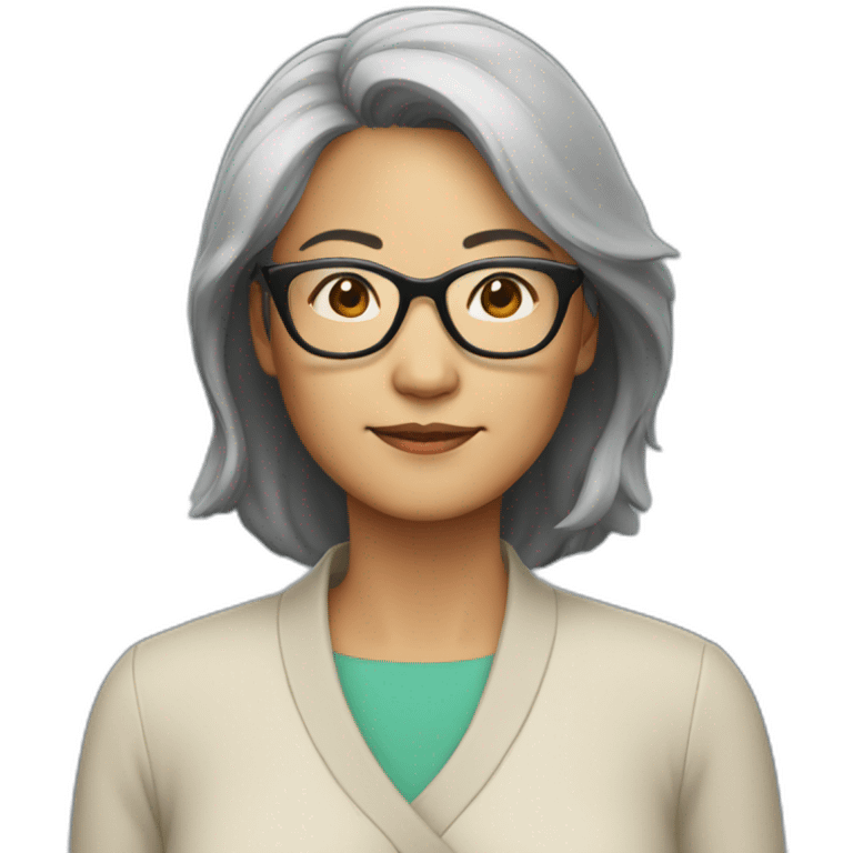 middle aged Asian woman with glasses emoji