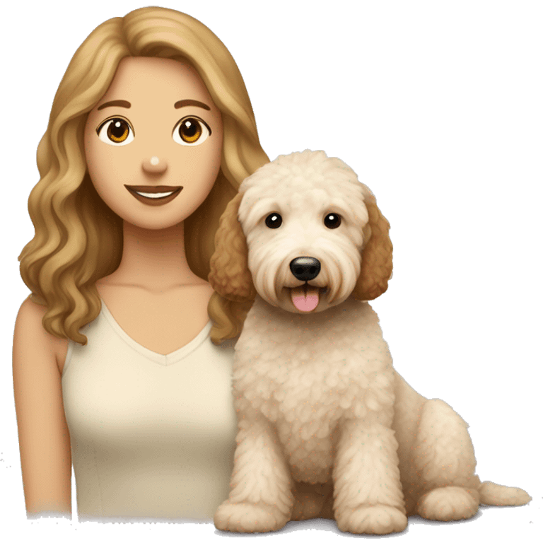 cream Goldendoodle with brown haired girl emoji