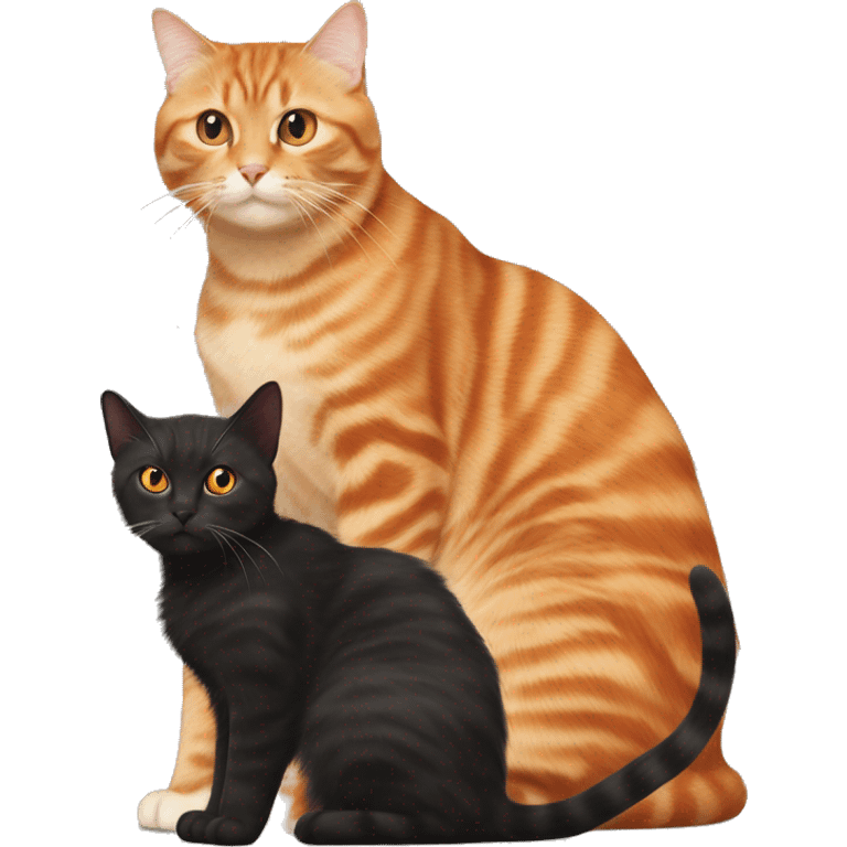 Brown Tabby cat and orange cat and black fluffy cat standing next to eachother emoji