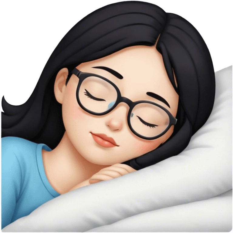 Girl with black hair and glasses sleeping emoji