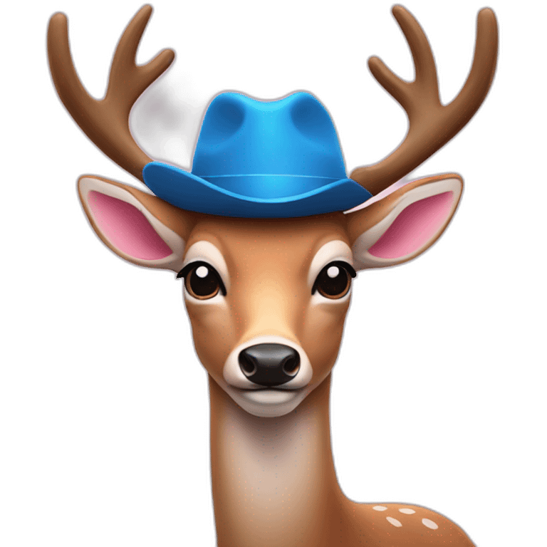 A humanoid deer with a blue nose and Big pink hat emoji