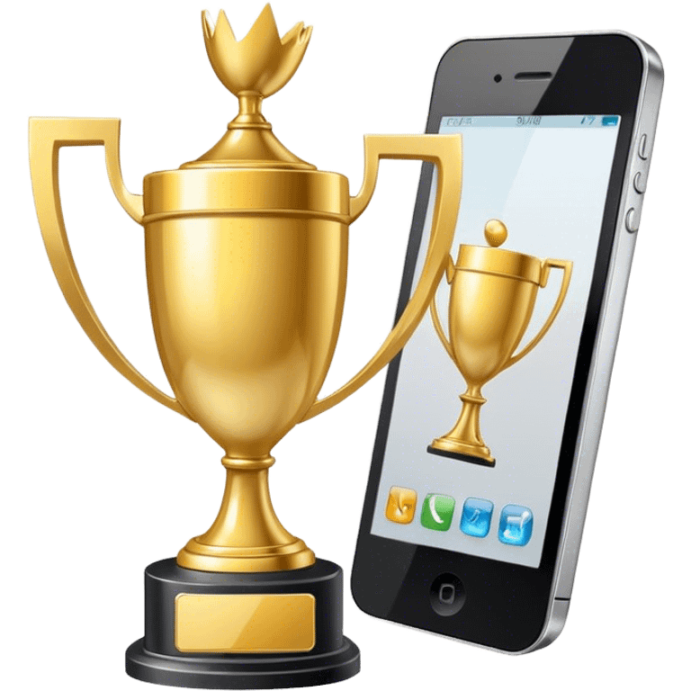 a trophy next to a mobile phone emoji