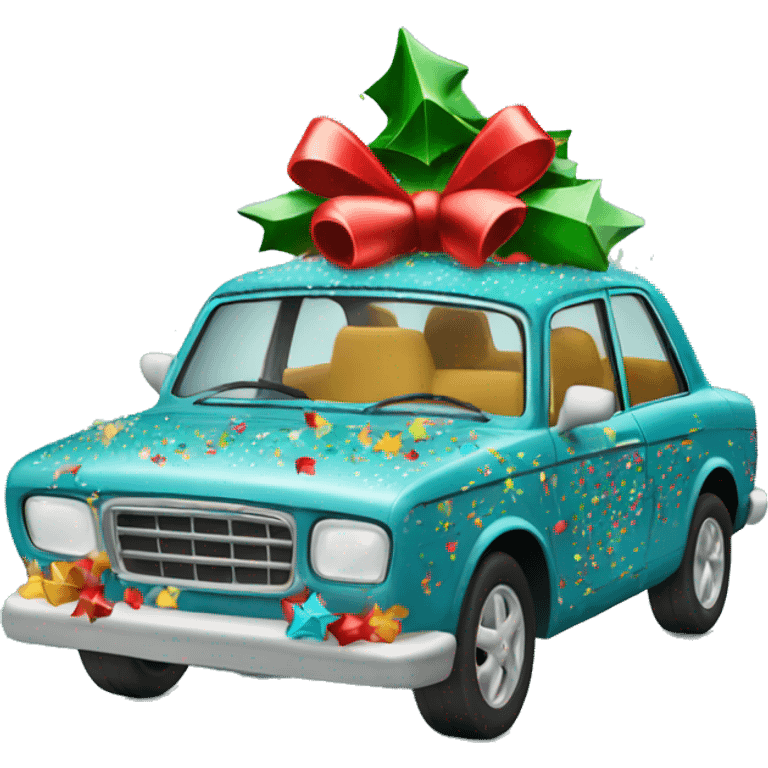 Christmas car with confetti emoji