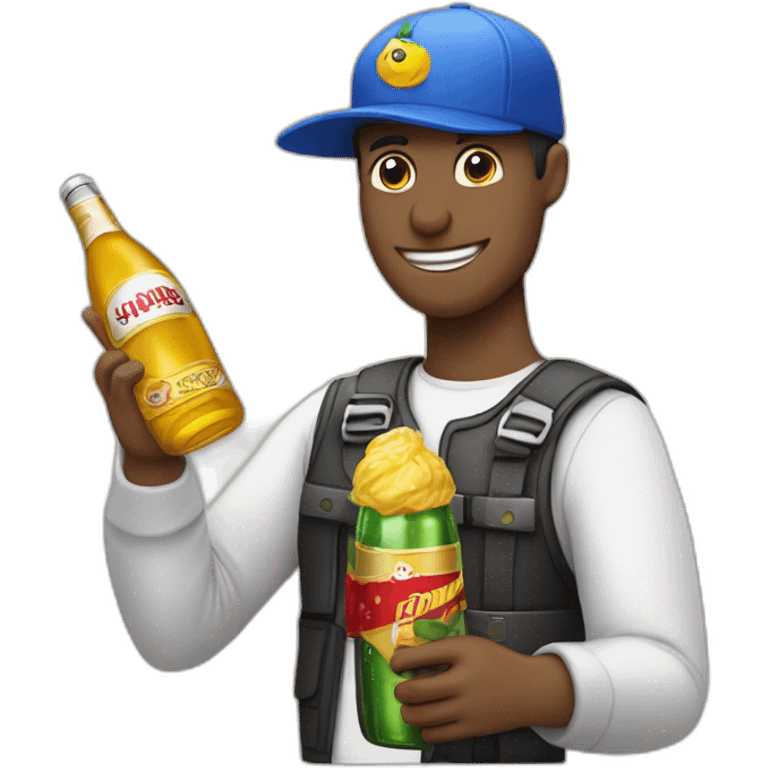 Persona celebrando fiesta con manos alzadas, gorro de fiesta  y botella de champán  emoji