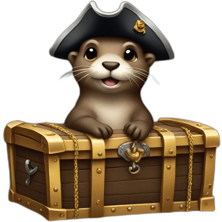 cute otter dressed as pirate on a treasure chest emoji