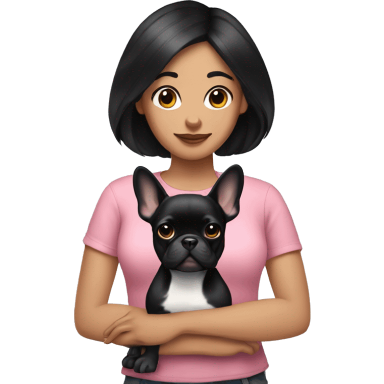 girl with black hair and a frenchie emoji