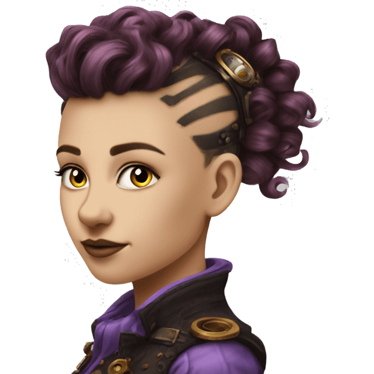 steampunk profile short mohawk purple wavy  on Caucasian girl with small nose round face emoji