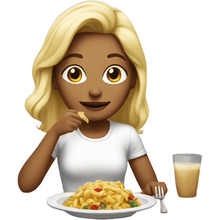 Blonde girl eating emoji