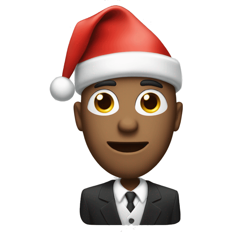 Singing white man with Christmas hat and suit emoji