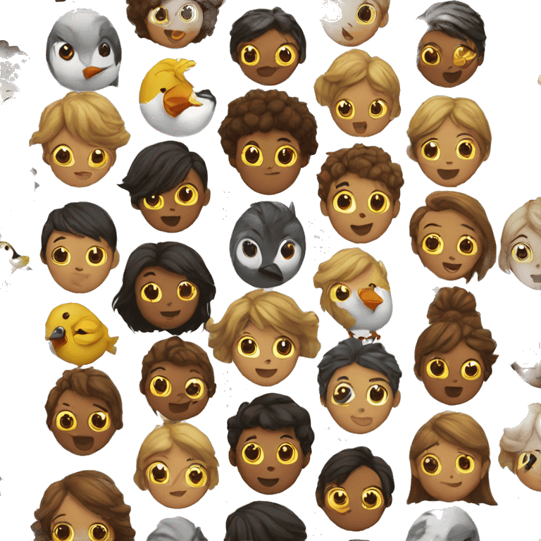 group of kids looking at birds emoji